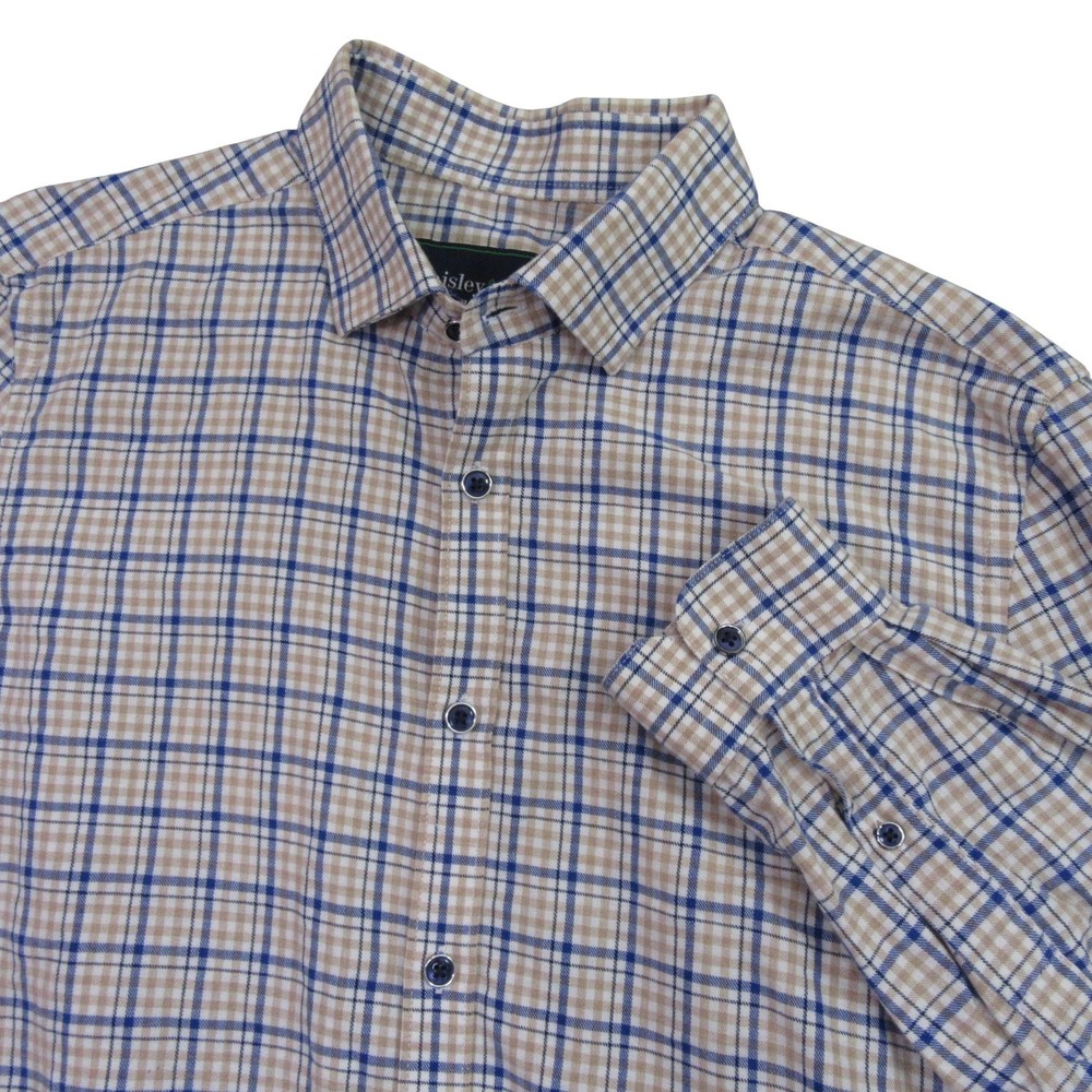 Paisley Gray Mens Light Flannel Shirt M Slim Fit Blue Brown Glen Plaid